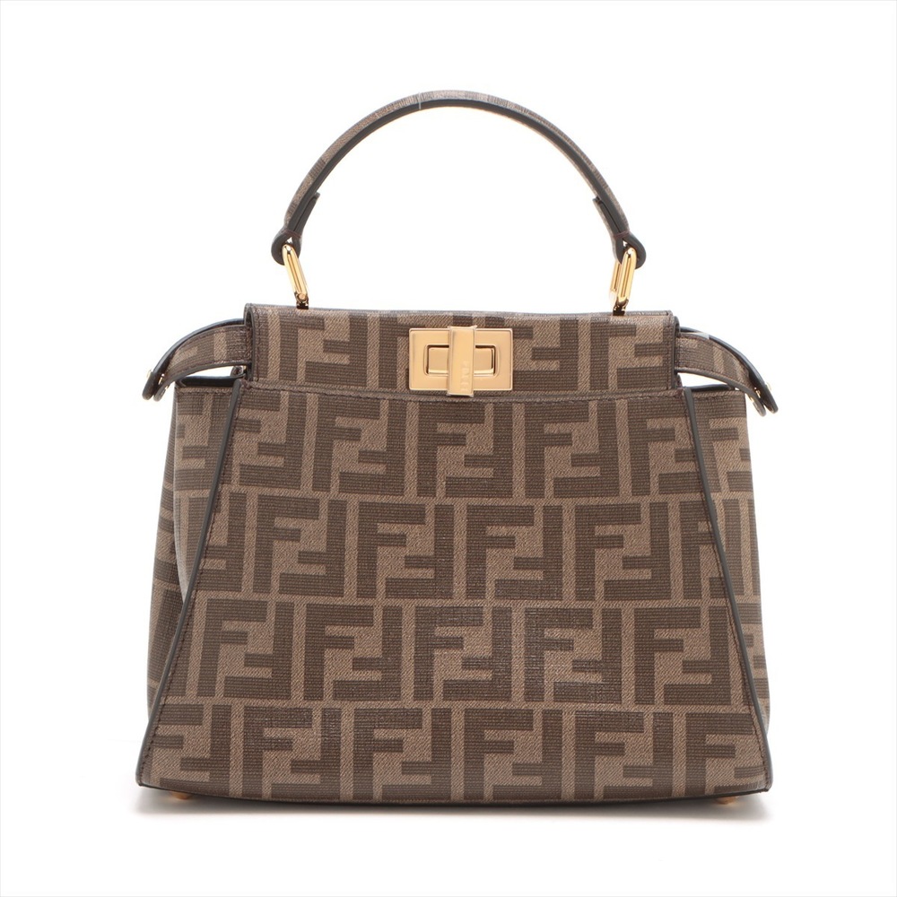Fendi Mini Peekaboo Zucca Leather 2WAY Handbag Brown - Picture 2 of 10